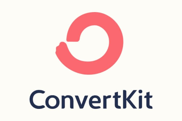 The image displays the ConvertKit logo, featuring a red circular symbol above the brand name written in bold, black letters on a white background.